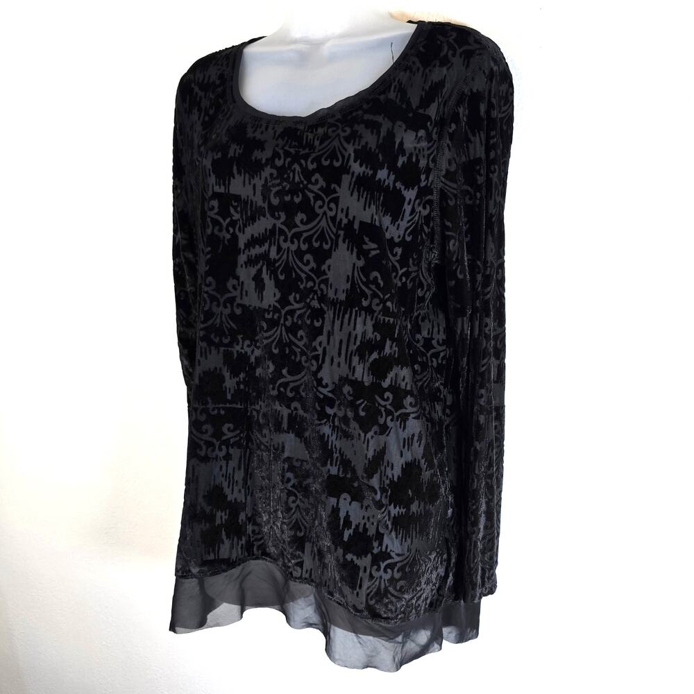 Simply Vera Wang Top Women's XLP Black Velvet Burnout Dark Romantic Whimsigoth